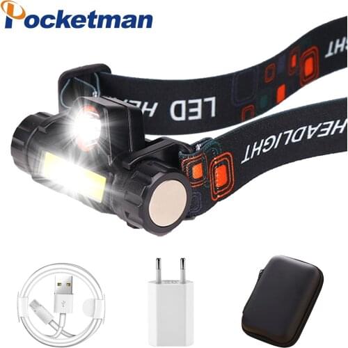 Portable mini LED Headlamp XPE+COB LED Headlight Head Lamp Flashlight Torch Lanterna head light Built-in battery for Camping