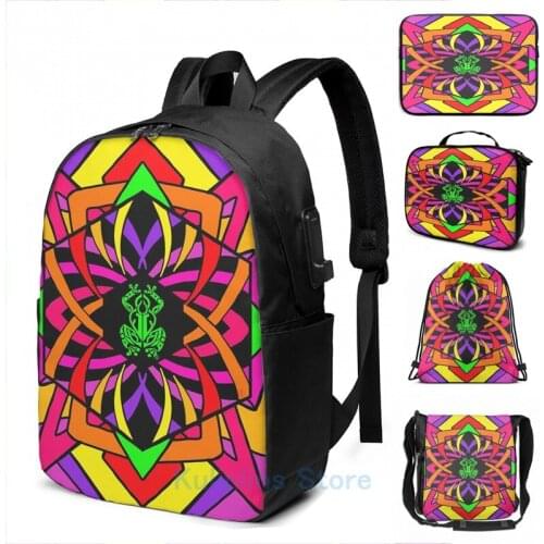 Funny Graphic print Rainbow Resonator Frog USB Charge Backpack men School bags Women bag Travel laptop bag
