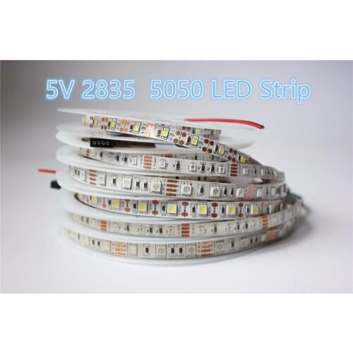 Non waterproof 5V SMD 5050 2835 RGB LED Strip light 300 LEDs / 5M White TV Background String Ribbon Brighter than 3528 3014