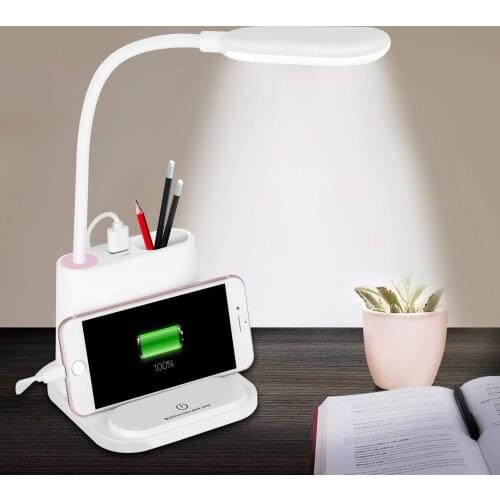 LED desk lamp, Novolido rechargeable desk lamp with USB charging port and pen holder, 2 color modes and stepless dimming