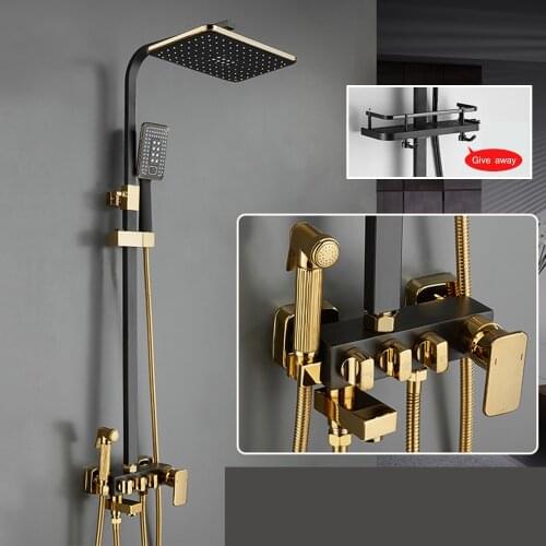 NEARCAM Golden Black Shower Thermostatic Shower Set All-copper Household Four-speed Shower Pressure Shower Household Set
