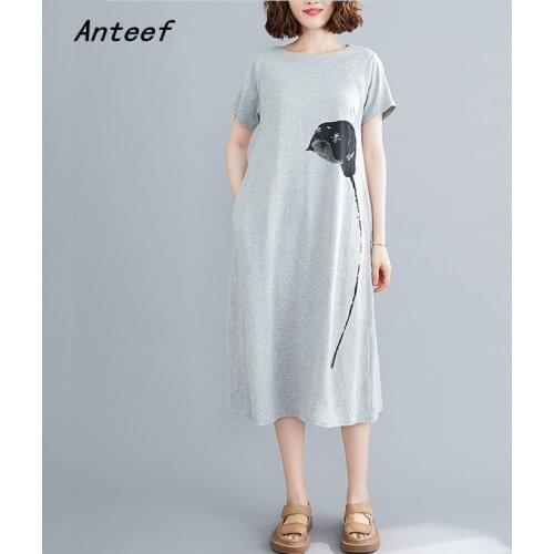 Short sleeve plus size cotton vintage floral dresses foral women casual loose midi woman summer dress elegant clothes 2021