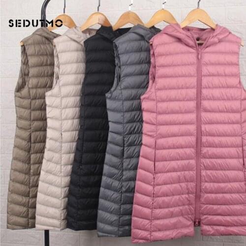 SEDUTMO Winter Plus Size 3XL Womens Down Coat Long Hooded Vest Ultra Light Waistcoat Autumn Slim Jacket Parkas ED915
