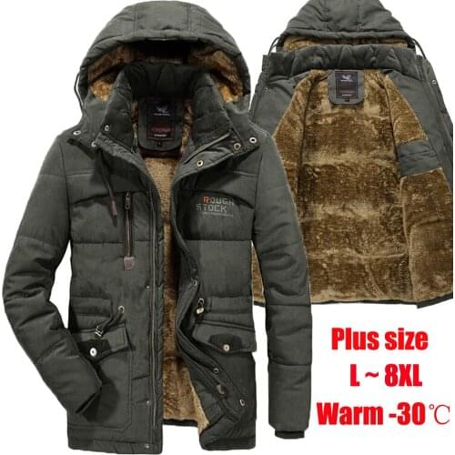 Winter Thick Warm Parka Men Outdoor Fleece Fur Hooded Military Coats Plus Size 8XL Long Jackets Windbreaker Wool Liner Overcoat