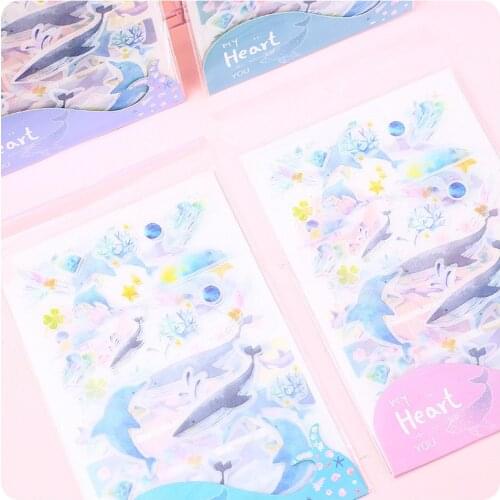 4 Sheets /Pack Flowers and Whales Paper Diary Stickers Decorative Album Phone Decor