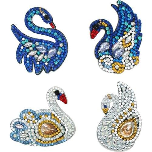 4pcs DIY Full Drill Special Shaped Diamond Painting Swan Shape Keyring Gift
