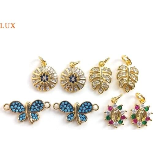 5pcs CZ Micro Sun Pendant Butterfly Pendant Leaf Pendant Fashion Pendant Gold Pendant Small Pendant For Women Necklace Jewelry