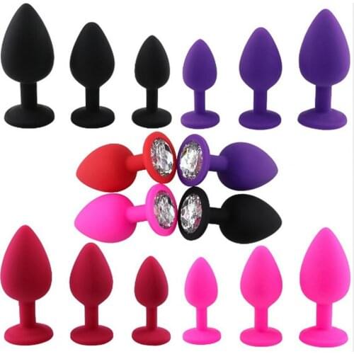 OLO Female Male Silicone Anal Plug Waterproof Rhinestone Design 3 Colors Teasing Prostate Massager Stimulator Masturbate Sex Toy