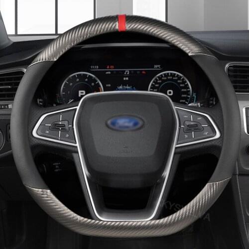 Car Carbon Fiber+ Leather 37-38CM Car Steering Wheel Cover Anti-slip for Ford Focus 2 3 MK1 MK2 MK3 Auto Interior Accessories