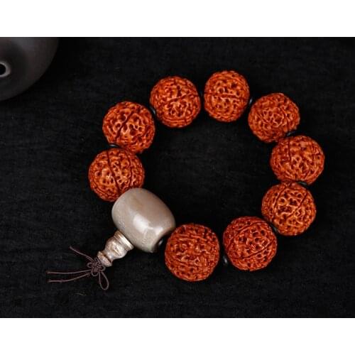 20-22mm Six Petal Rudraksha & Ox horn Beads Tibet Buddhism Amulet Bracelet