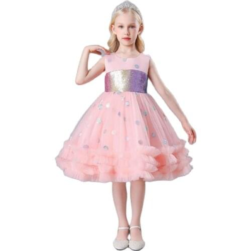 Children Dress 2021 New Sleeveless Satin Little Girl Puffy Princess Dress For Girls Banquet Evening Dresses Catwalk Show Costume