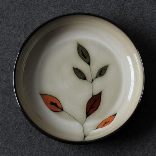 EECAMAIL Export Creative Retro Underglaze Color Hand-painted Colorful Leaf Soup Dish Deep Plate Salad Plate Household Soup Plate