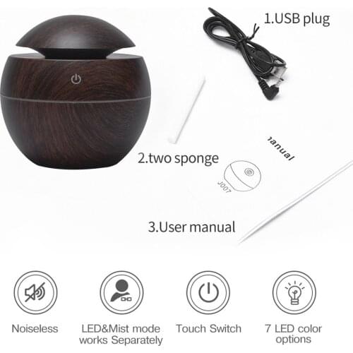 Electric Humidifier Essential Aroma Oil Diffuser Ultrasonic Wood Grain Air Humidifier USB Mini Mist Maker LED Light For Home