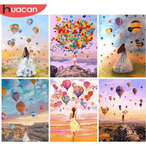 HUACAN 5D DIY Diamond Painting Balloon Mosaic Girl Handmade Gift Full Square Diamond Embroidery Landscape Home Decor Craft Kit