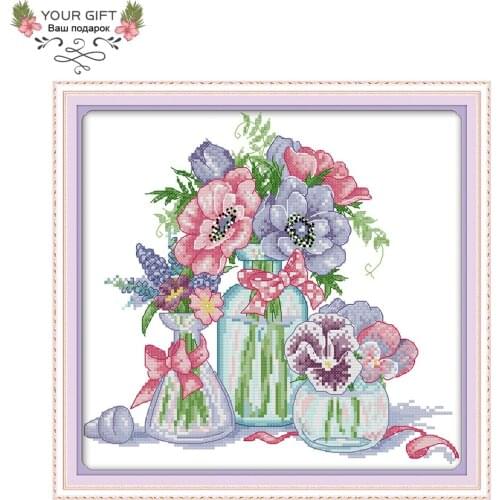 Joy Sunday Vase Of Flowers Home Decor H770 14CT 11CT Counted Stamped Flowers Needlepoint Embroidery DIY Cross Stitch kits