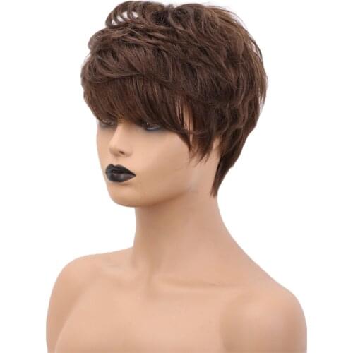 Chestnut Short Joker Pattern Wavy Wig for Women Cosplay Party Human Hair Wig,Capless and Adjustable Elastic Net