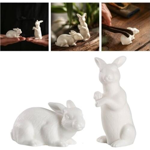 Ceramic Miniature Bunny Animals Fairy Garden Mini Forest Farm Animal Realistic Micro Tiny Animals Plant Pot Figurines