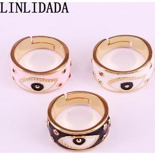 8Pcs 2019 New Fashion Zircona Ring Adjustable Gold Color Party Jewelry Enamel Eye Finger Rings For Women Girl