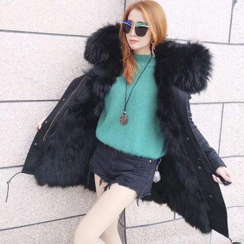 MaoMaoKong 2020 winter new Natural raccoon fur liner long section big raccoon fur collar casual jacket women