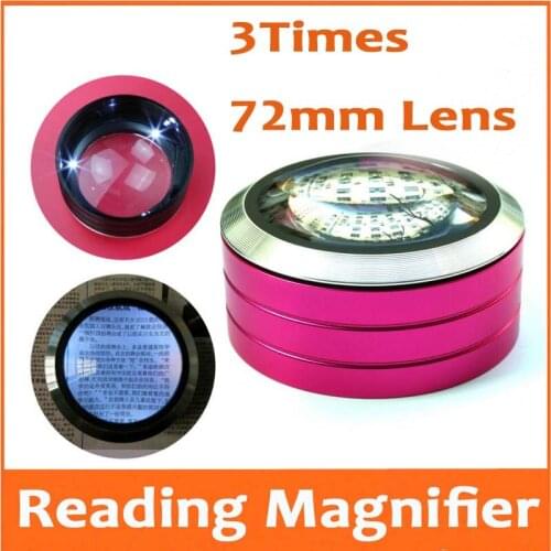 5X 72mm Cylindrical Loupe Handheld Reading Paper Magnifying Glass LED Illuminated Gift Educational Magnifier 3pcs LED Lights