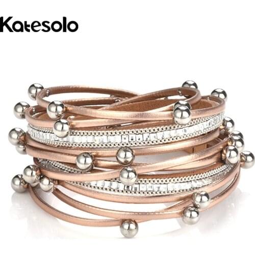 Magnetic Wrap Multilayer Long Leather Bracelet & Bangle White Color Bead Crystal Bracelet For Women Men Femme Party Jewelry