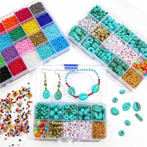Jewelry Making Beads Kit Plastic Turquoise Beads Star Letter Charms Seed Beads Box Clasps Cord for DIY Necklace Earring Bracelet