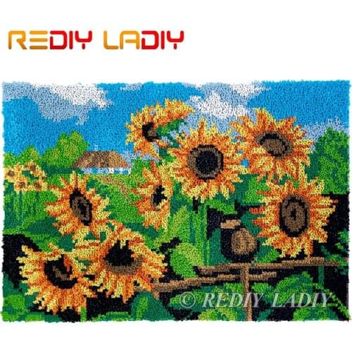 Latch Hook Kits Sunflowers Field Chunky Yarn Embroidery Crocheting Tapestry Kits Needlework Arts & Crafts DIY Carpet Rug 85*58cm
