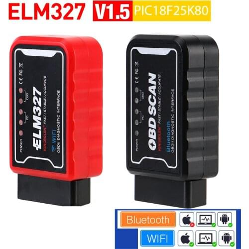 OBDII Diagnostic Tool ELM327 WiFi/Bluetooth V1.5 PIC18F25K80 Chip For Android/IOS ELM 327 V 1.5 ICAR2 OBDSCAN Smart Scan Tool