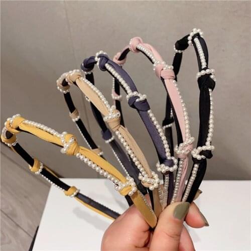 Korean Style New Beaded Knotted Hair Band Simple Non-slip Thin Headband Girl Headdress for Women Fashion Hair Accessories