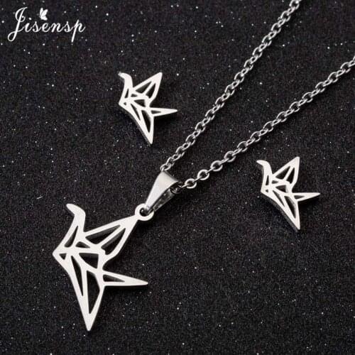 Lovely Origami Paper Crane Simple Necklaces for Women Gold Stainless Steel Set Statement Jewelry Female Animal Pendant kolye