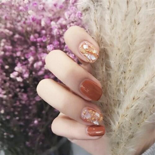 Autumn Pumpkin pure color with halo dyeing pattern fake nails Ins cute false nails with designs bride lady full nail tips