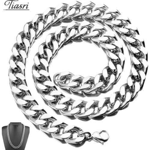 Tiasri Aesthetic Stainless Steel Mens Necklace Bracelet Curb Cuban Link Chain Gift Punk Jewelry Wholesale Collar Choker 15mm