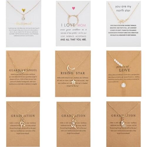 Butterfly Flower Pearl Pendant Necklace For Women Rhinestone Moon Star Choker Wish Card Girl Wedding Party Friendship Jewelry