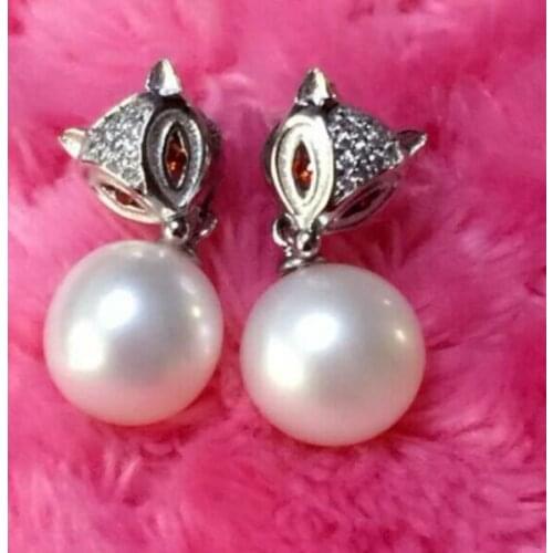 A pair 10-11mm natural south sea genuine white round pearl dangle earrings 52AAA 925 silver
