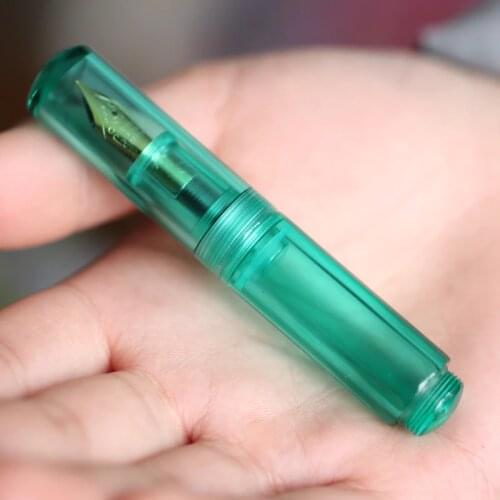 Moonman Wancai Forest Green Portable Mini Transparent Palm Short Fountain Pen, Travel Ink Pen Iridium EF/F Nib Writing Gift Set