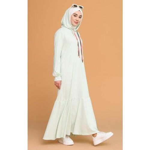 Minahill Hooded Shirred Dress 6005-03 Mint Green 6005-03