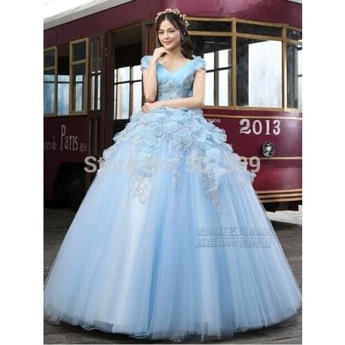 100%real light blue flowrers gown Medieval Renaissance gown Sissi princess dress Victorian Gothi/Marie Antoinette/ Belle Ball