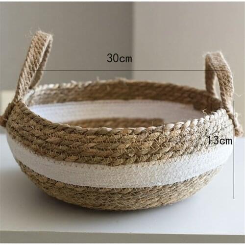Handmade Woven Wicker Basket Round Seagrass Desktop Snack Fruit Storage Container Home Decorative Groceries Organizer Baskets