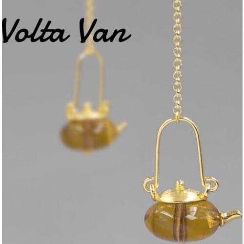 Volta Van Amber Drop Earrings 925 Sterling Silver 2021 New Vintage Pendientes Plata Teapot Fine Jewelry Concise Women Earrings