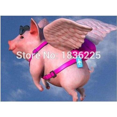 Funny animals angel pig oil painting Christmas party decoration best gift for kids handmade modern pig animals wall art