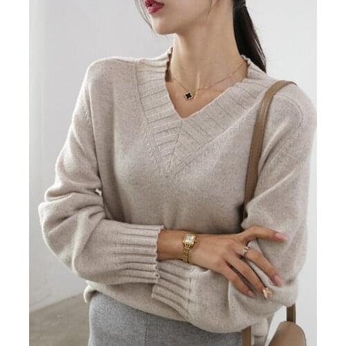 Long sweater women 2020 winter new solid color big V-neck knitted top casual wool sweater oversized pullover warm hot sale