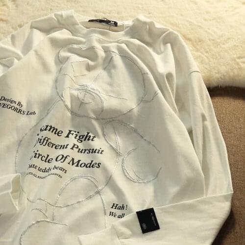 American Hip Hop Streetwear Bear Embroidery Line Sweatshirt Women Oversized Kawaii Clothes for Teens 2021 Autumn Korean Fashion