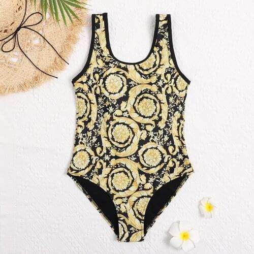 Top Quality Gold Print Swimsuit Fashion Women One Piece Swimsuit Beachear Swimwear Sexy Bathing Suits Swimsuits