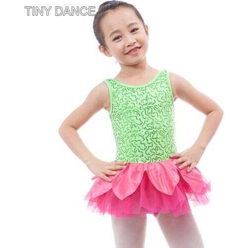 Green Sequin with Hot Pink Tutu Skirt Ballet Dance Tutu Stage Performance Costumes Kids Dancing Dress Jazz Dance Costume 17048
