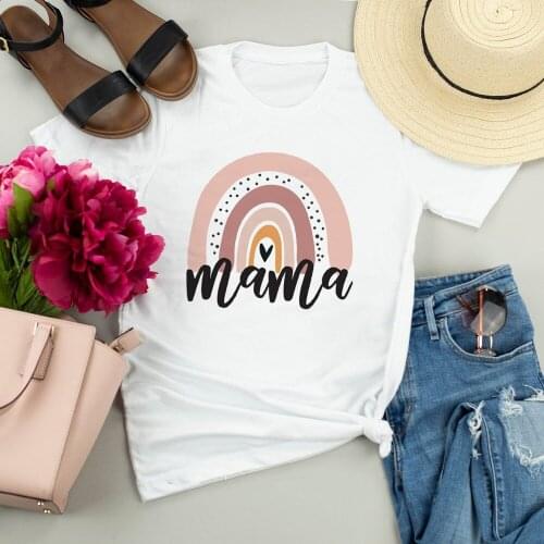 Mama Rainbow Print Women White T-shirt Mom Life Casual Harajuku Graphic T Shirts Aesthetic Short Sleeve Tops Ropa Mujer Fashion