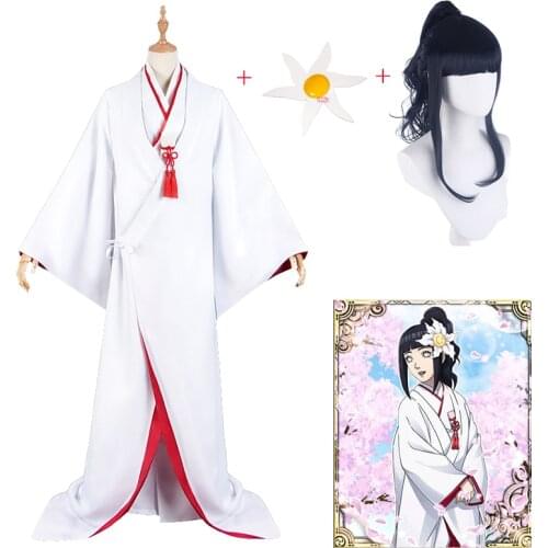 Anime BORUTO Cosplay Costumes Hinata Hyuga Wedding Dress White Kimono Flower Hairpin Women Clothes S-XXL Accessories for Girls