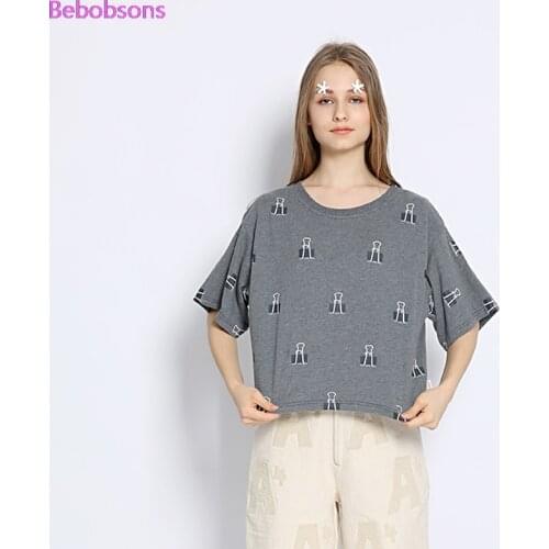 Women Casual T-shirts Dovetail Clamps Printed Short Batwing Sleeve O Neck Gray Short Tops Tees Cotton Crop T Shirt Summer Cute