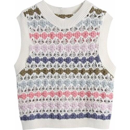 DOUJILI Spring Autumn Stripe Knitted Waistcaot Camisole Sleeveless Crewneck Waist Coat For Women Vest Jacket