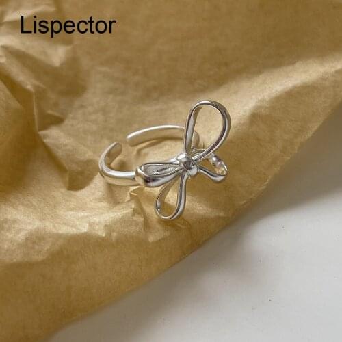 Lispector 925 Sterling Silver Korean Bowknot Rings for Women Minimalist Chic Rosette Bow Ring Female Matching Jewelry Gifts