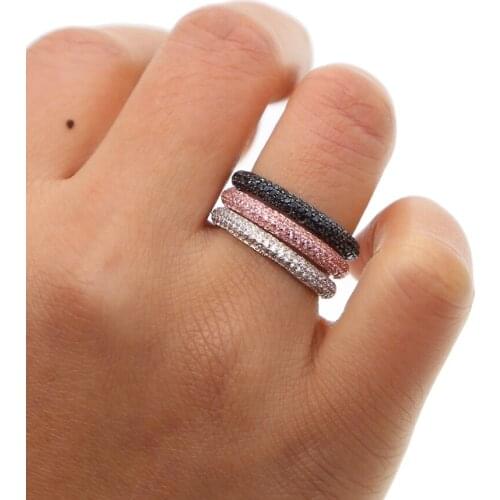 Micro pave black pink clear cz engagement band fashion jewelry women cz eternity finger ring stackable rings